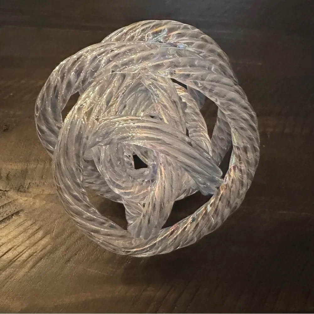 Hand Blown Art Glass Clear Twisted Orb Infinity Knot Decor by hqt